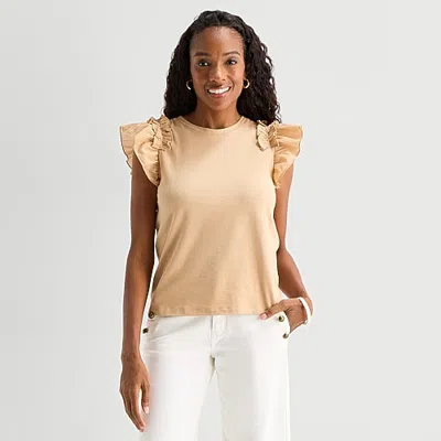 St. John's Bay Womens Crew Neck Short Sleeve T-shirt In Brown