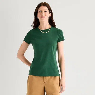 St. John's Bay Womens Crew Neck Short Sleeve T-shirt In Green