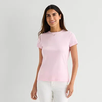 St. John's Bay Womens Crew Neck Short Sleeve T-shirt In Pink