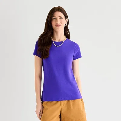St. John's Bay Womens Crew Neck Short Sleeve T-shirt In Purple