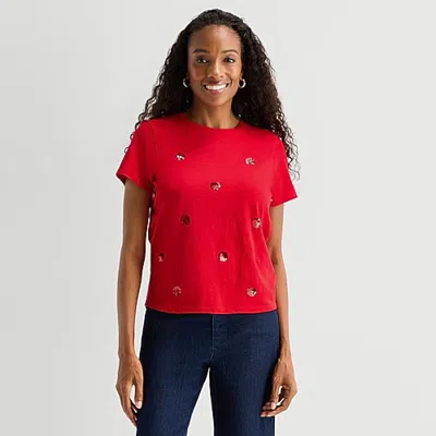 St. John's Bay Womens Crew Neck Short Sleeve T-shirt In Red