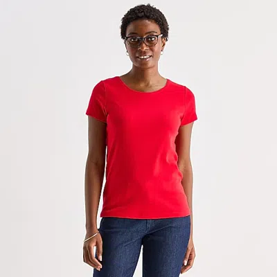 St. John's Bay Womens Crew Neck Short Sleeve T-shirt In Red