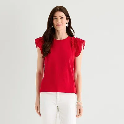 St. John's Bay Womens Crew Neck Short Sleeve T-shirt In Red