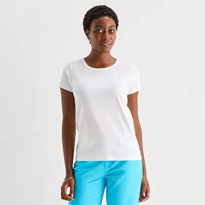 St. John's Bay Womens Crew Neck Short Sleeve T-shirt In White