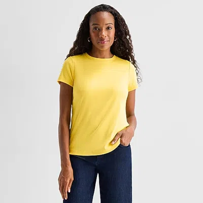 St. John's Bay Womens Crew Neck Short Sleeve T-shirt In Yellow