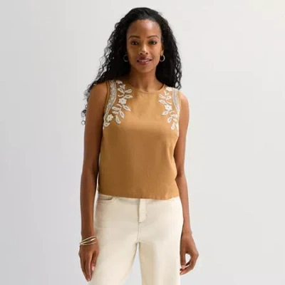 St. John's Bay Womens Crew Neck Sleeveless Blouse In Brown