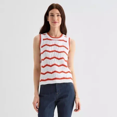 St. John's Bay Womens Crew Neck Sleeveless Chevron Pullover Sweater In Orange