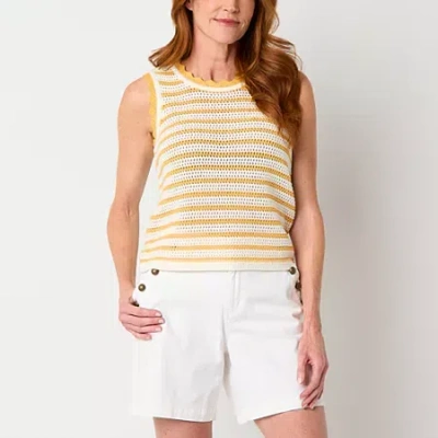 St. John's Bay Womens Crew Neck Sleeveless Striped Pullover Sweater In Yellow