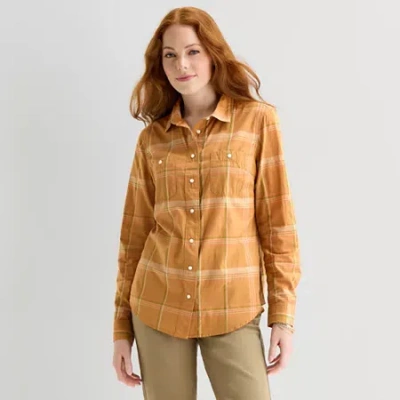 St. John's Bay Womens Cuffed Long Sleeve Regular Fit Button-down Shirt In Orange