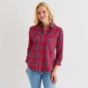 St. John's Bay Womens Cuffed Long Sleeve Relaxed Fit Button-down Shirt In Red
