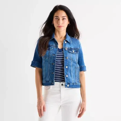 St. John's Bay Womens Denim Lightweight Jacket In Blue
