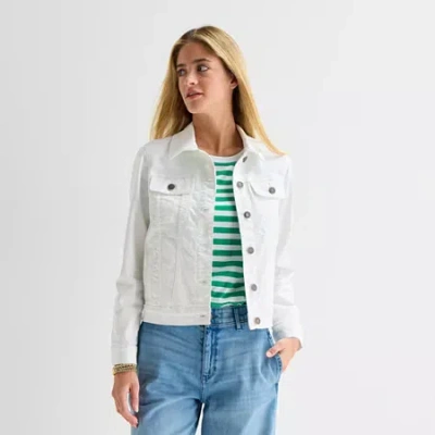 St. John's Bay Womens Denim Lightweight Jacket In White