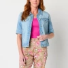 St. John's Bay Womens Denim Midweight Jacket In Blue