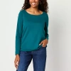 St. John's Bay Womens Easy-on + Easy-off Crew Neck Long Sleeve Adaptive T-shirt In Blue
