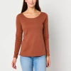 St. John's Bay Womens Easy-on + Easy-off Crew Neck Long Sleeve Adaptive T-shirt In Brown