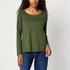St. John's Bay Womens Easy-on + Easy-off Crew Neck Long Sleeve Adaptive T-shirt In Green