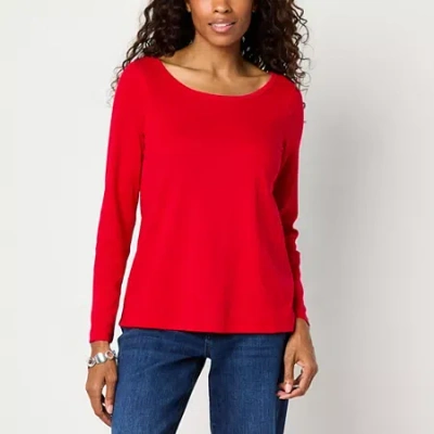 St. John's Bay Womens Easy-on + Easy-off Crew Neck Long Sleeve Adaptive T-shirt In Red