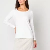 St. John's Bay Womens Easy-on + Easy-off Crew Neck Long Sleeve Adaptive T-shirt In White