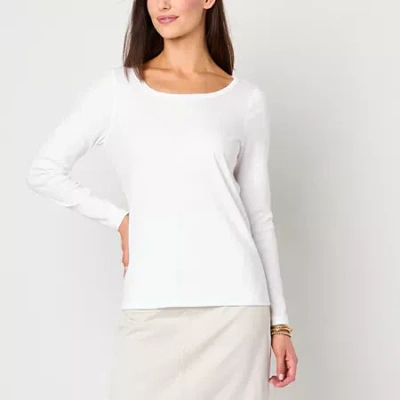 St. John's Bay Womens Easy-on + Easy-off Crew Neck Long Sleeve Adaptive T-shirt In White