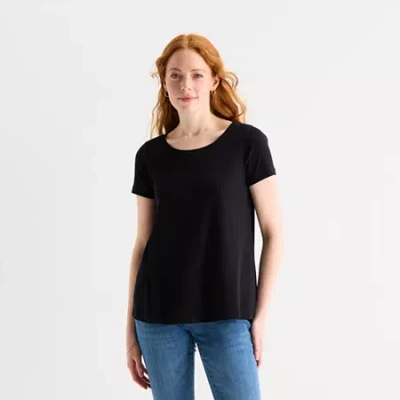 St. John's Bay Womens Easy-on + Easy-off Crew Neck Short Sleeve Adaptive T-shirt In Black