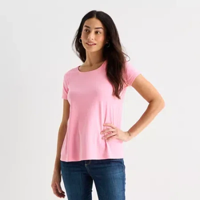 St. John's Bay Womens Easy-on + Easy-off Crew Neck Short Sleeve Adaptive T-shirt In Pink