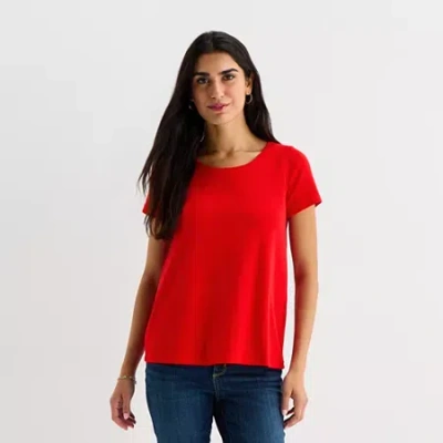 St. John's Bay Womens Easy-on + Easy-off Crew Neck Short Sleeve Adaptive T-shirt In Red