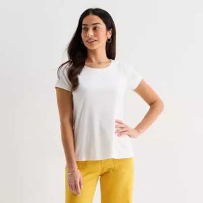 St. John's Bay Womens Easy-on + Easy-off Crew Neck Short Sleeve Adaptive T-shirt In White