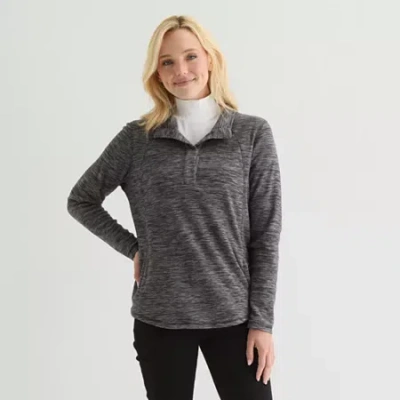 St. John's Bay Womens Easy-on + Easy-off Sensory Friendly Open Neck Polar Fleece Long Sleeve Adaptiv In Black