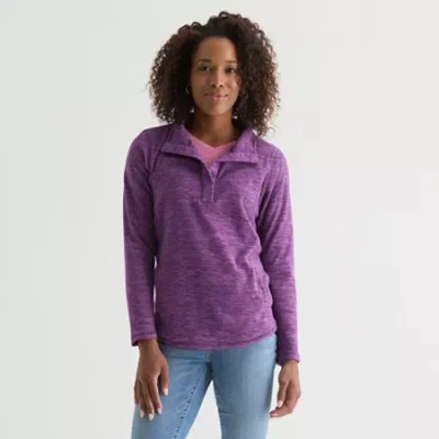 St. John's Bay Womens Easy-on + Easy-off Sensory Friendly Open Neck Polar Fleece Long Sleeve Adaptiv In Purple