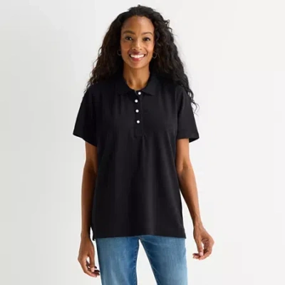 St. John's Bay Womens Easy-on + Easy-off Short Sleeve Adaptive T-shirt In Black