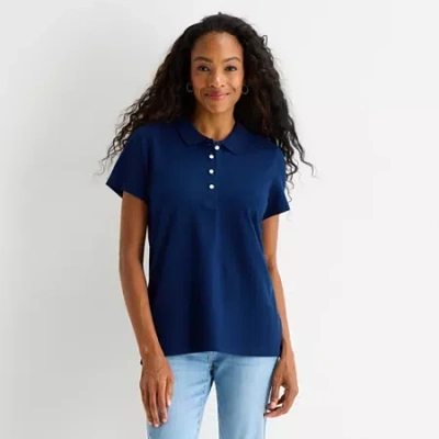 St. John's Bay Womens Easy-on + Easy-off Short Sleeve Adaptive T-shirt In Blue