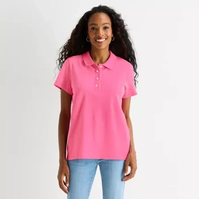 St. John's Bay Womens Easy-on + Easy-off Short Sleeve Adaptive T-shirt In Pink