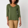St. John's Bay Womens Easy-on + Easy-off V Neck 3/4 Sleeve Adaptive T-shirt In Green