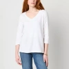 St. John's Bay Womens Easy-on + Easy-off V Neck 3/4 Sleeve Adaptive T-shirt In White