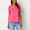 St. John's Bay Womens Easy-on + Easy-off V Neck Short Sleeve Adaptive T-shirt In Pink