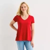 St. John's Bay Womens Easy-on + Easy-off V Neck Short Sleeve T-shirt In Red