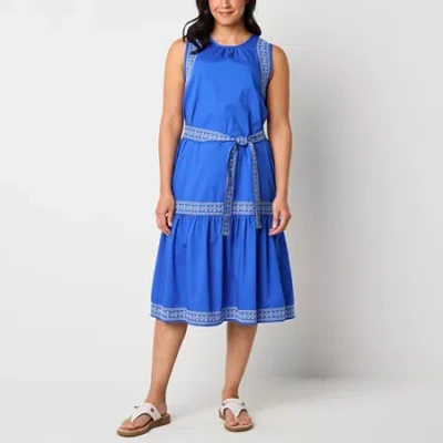 St. John's Bay Womens Embroidered Sleeveless Shift Dress In Blue