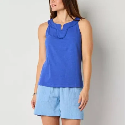 St. John's Bay Womens Halter Neck Sleeveless Blouse In Blue