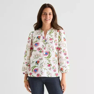 St. John's Bay Womens Henley Neck 3/4 Sleeve Blouse In Multi