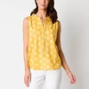 St. John's Bay Womens Hidden Access Opening Split Tie Neck Sleeveless Adaptive Blouse In Yellow