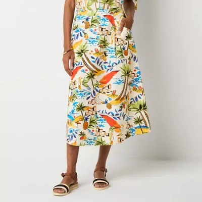 St. John's Bay Womens High Rise Midi A-line Skirt In Multi