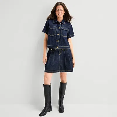 St. John's Bay Womens High Rise Midi Denim Skirt In Blue