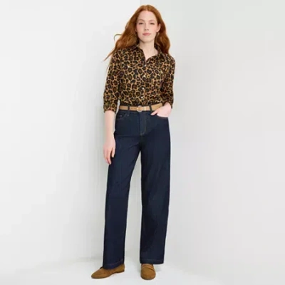 St. John's Bay Womens High Rise Stretch Fabric Wide Leg Jean In Multi