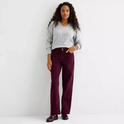St. John's Bay Womens High Rise Wide Leg Corduroy Pant In Red