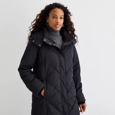 St. John's Bay Womens Hooded Heavyweight Puffer Jacket In Black
