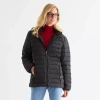 St. John's Bay Womens Hooded Midweight Puffer Jacket In Black