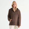 St. John's Bay Womens Hooded Midweight Puffer Jacket In Brown
