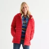 St. John's Bay Womens Hooded Midweight Puffer Jacket In Red