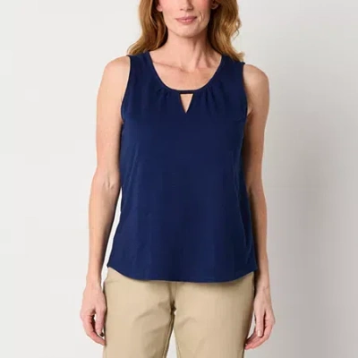 St. John's Bay Womens Keyhole Neck Sleeveless Tank Top In Blue