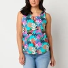 St. John's Bay Womens Keyhole Neck Sleeveless Tank Top In Multi